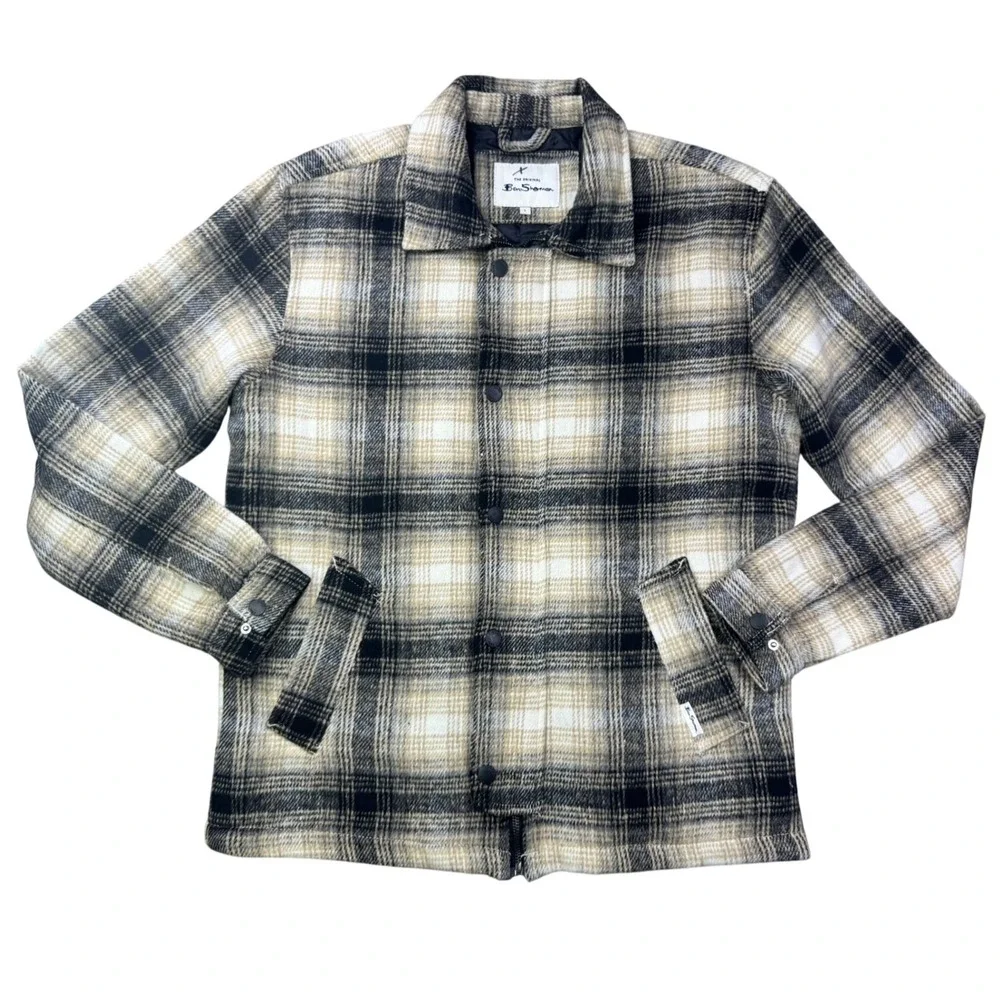 Ben Sherman Mens Plaid Button Front Lined Jacket Soft Cozy Mens Small